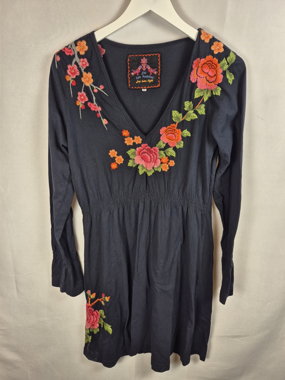 Johnny Was Black Embroidered V-Neck Long Sleeve Tunic Size L